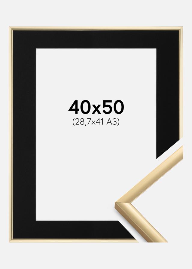 Ram med passepartou Fotolijst New Lifestyle Goud 40x50 cm - Passe-partout Zwart 29,7x42 cm (A3)
