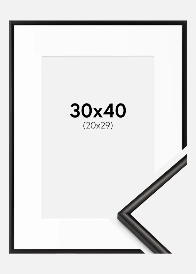 Ram med passepartou Fotolijst Scandi Matt Zwart 30x40 cm - Passe-partout Wit 21x30 cm