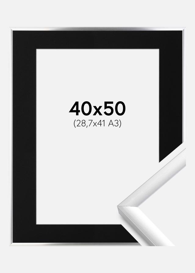 Ram med passepartou Fotolijst New Lifestyle Zilver 40x50 cm - Passe-partout Zwart 29,7x42 cm (A3)