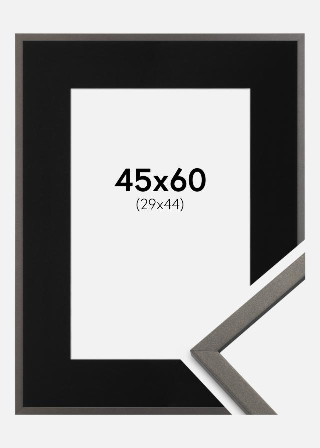Ram med passepartou Fotolijst Edsbyn Grafiet 45x60 cm - Passe-partout Zwart 30x45 cm