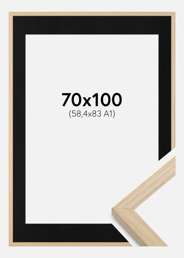 Ram med passepartou Fotolijst Grimsåker Eiken 70x100 cm - Passe-partout Zwart 59,4x84 cm