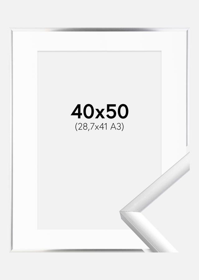 Ram med passepartou Fotolijst New Lifestyle Zilver 40x50 cm - Passe-partout Wit 29,7x42 cm (A3)