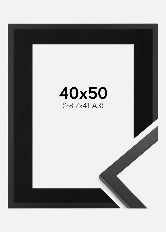 Ram med passepartou Fotolijst Trendy Zwart 40x50 cm - Passe-partout Zwart 29,7x42 cm (A3)