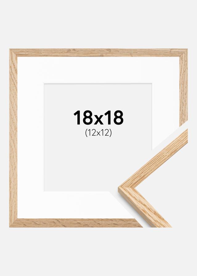 Ram med passepartou Fotolijst Smal Eikenhout 18x18 cm - Passe-partout Wit 13x13 cm
