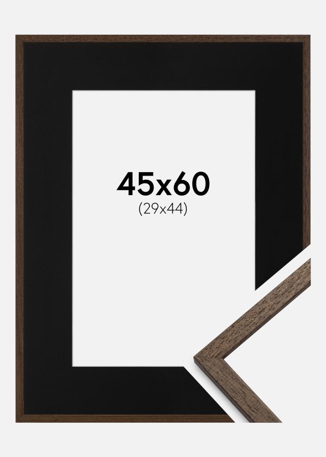 Ram med passepartou Fotolijst Edsbyn Walnoot 45x60 cm - Passe-partout Zwart 30x45 cm