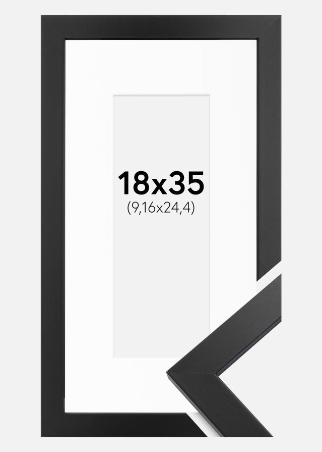 Ram med passepartou Fotolijst Black Wood 18x35 cm - Passe-partout Wit 4x10 inches