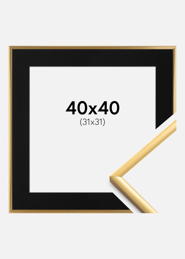 Ram med passepartou Fotolijst New Lifestyle Shiny Gold 40x40 cm - Passe-partout Zwart 32x32 cm