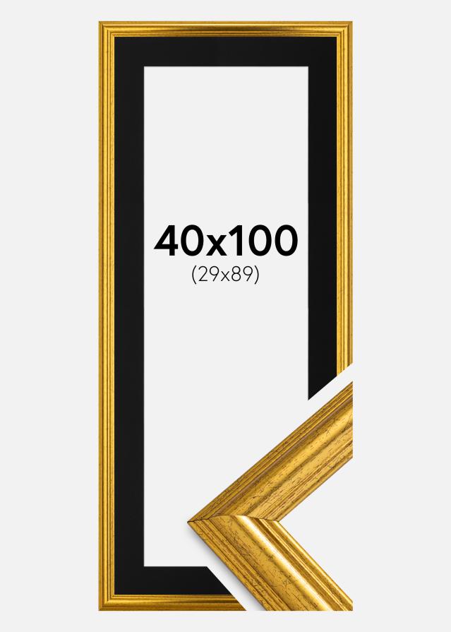 Ram med passepartou Fotolijst Västkusten Goud 40x100 cm - Passe-partout Zwart 30x90 cm