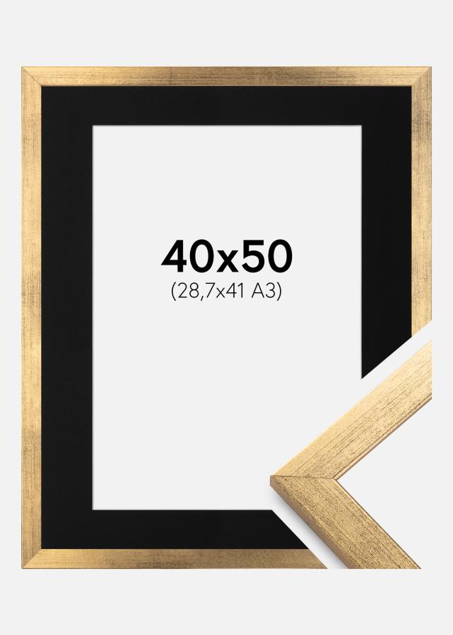 Ram med passepartou Fotolijst Stilren Goud 40x50 cm - Passe-partout Zwart 29,7x42 cm (A3)
