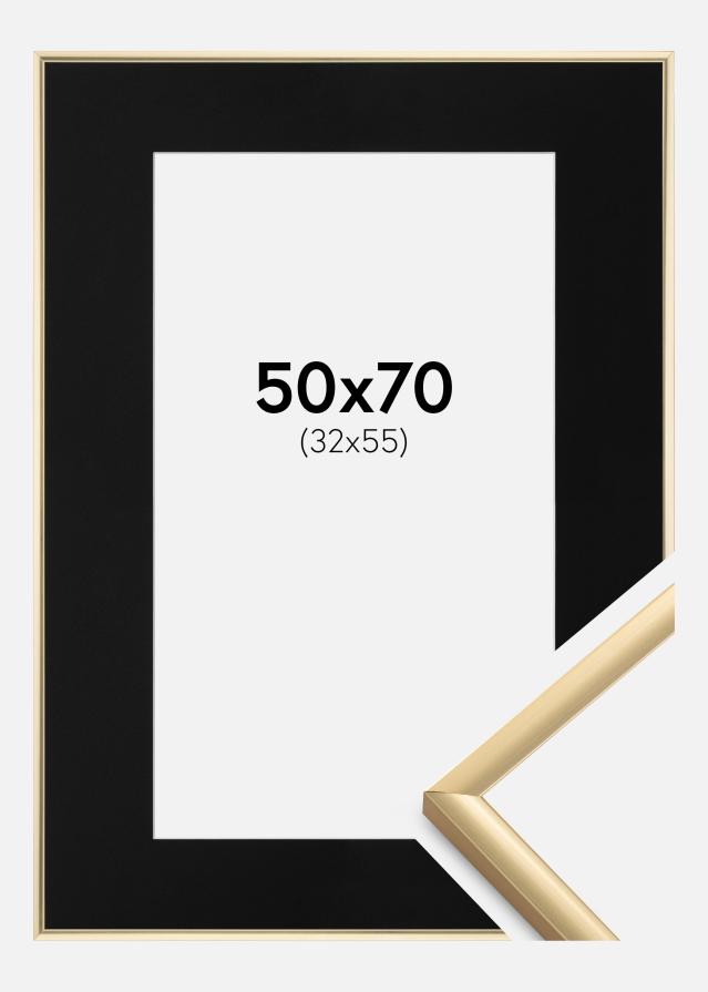 Ram med passepartou Fotolijst New Lifestyle Goud 50x70 cm - Passe-partout Zwart 33x56 cm