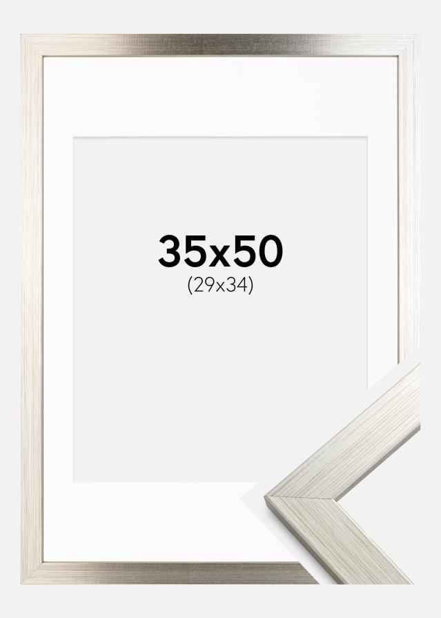 Ram med passepartou Fotolijst Silver Wood 35x50 cm - Passe-partout Wit 30x35 cm