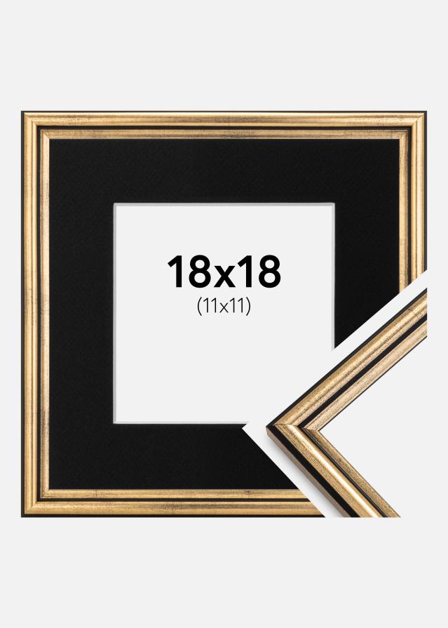Ram med passepartou Fotolijst Horndal Goud 18x18 cm - Passe-partout Zwart 12x12 cm