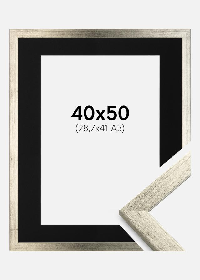 Ram med passepartou Fotolijst Stilren Zilver 40x50 cm - Passe-partout Zwart 29,7x42 cm (A3)