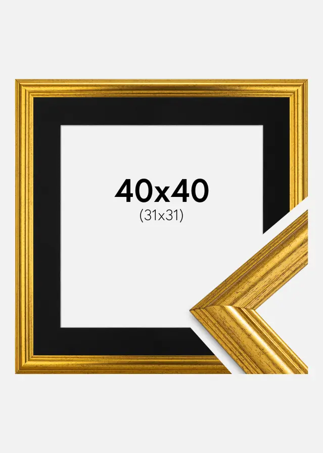 Ram med passepartou Fotolijst Västkusten Goud 40x40 cm - Passe-partout Zwart 32x32 cm
