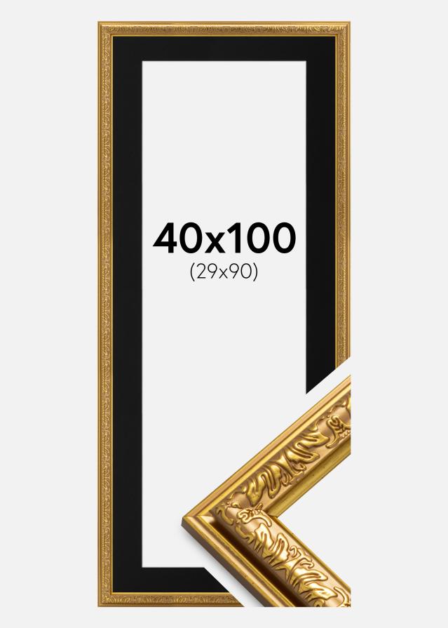 Ram med passepartou Fotolijst Nostalgia Goud 40x100 cm - Passe-partout Zwart 30x91 cm