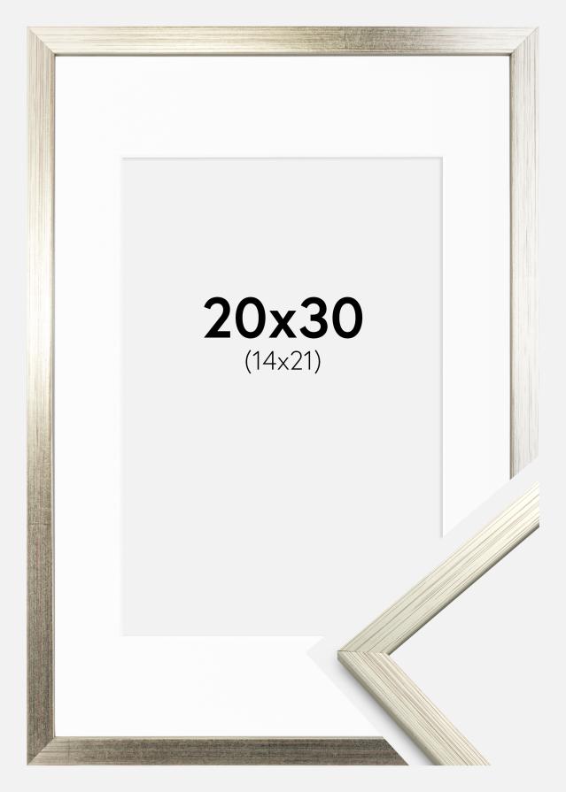 Ram med passepartou Fotolijst Edsbyn Zilver 20x30 cm - Passe-partout Wit 15x22 cm