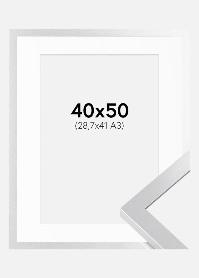 Ram med passepartou Fotolijst Selection Zilver 40x50 cm - Passe-partout Wit 29,7x42 cm (A3)
