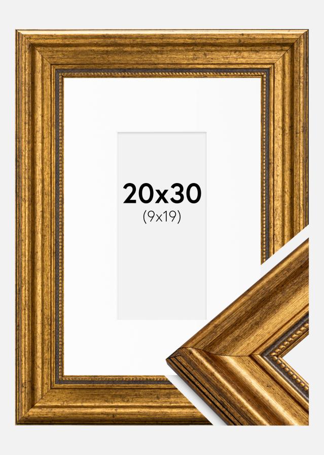 Ram med passepartou Fotolijst Rokoko Goud 20x30 cm - Passe-partout Wit 10x20 cm