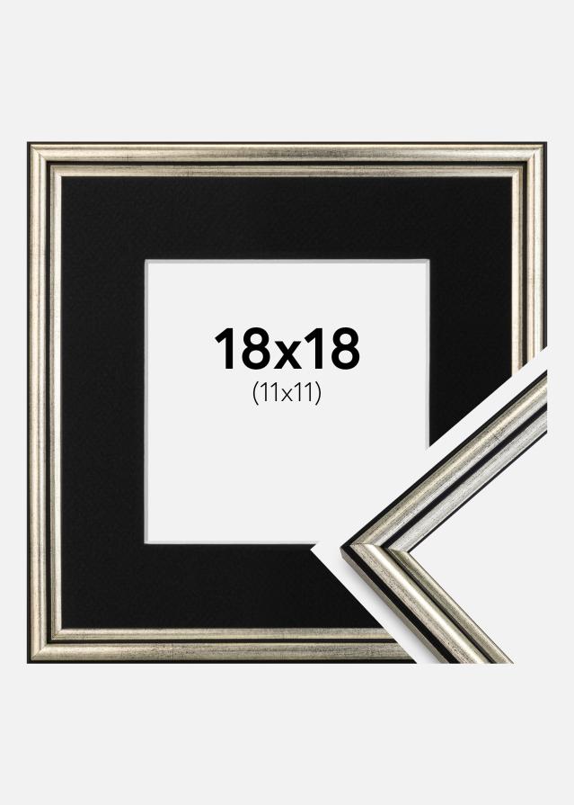 Ram med passepartou Fotolijst Horndal Zilver 18x18 cm - Passe-partout Zwart 12x12 cm