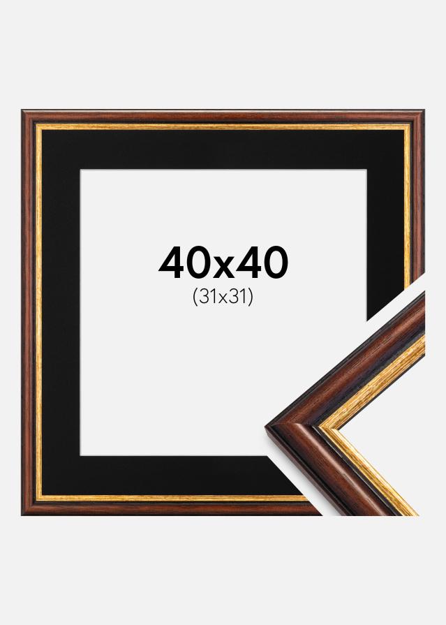 Ram med passepartou Fotolijst Siljan Bruin 40x40 cm - Passe-partout Zwart 32x32 cm