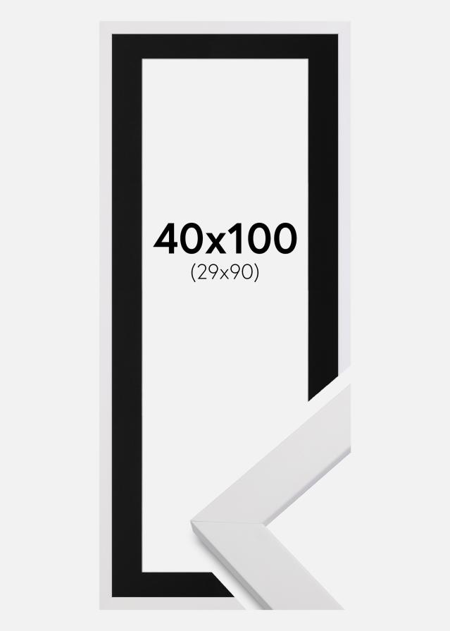 Ram med passepartou Fotolijst White Wood 40x100 cm - Passe-partout Zwart 30x91 cm