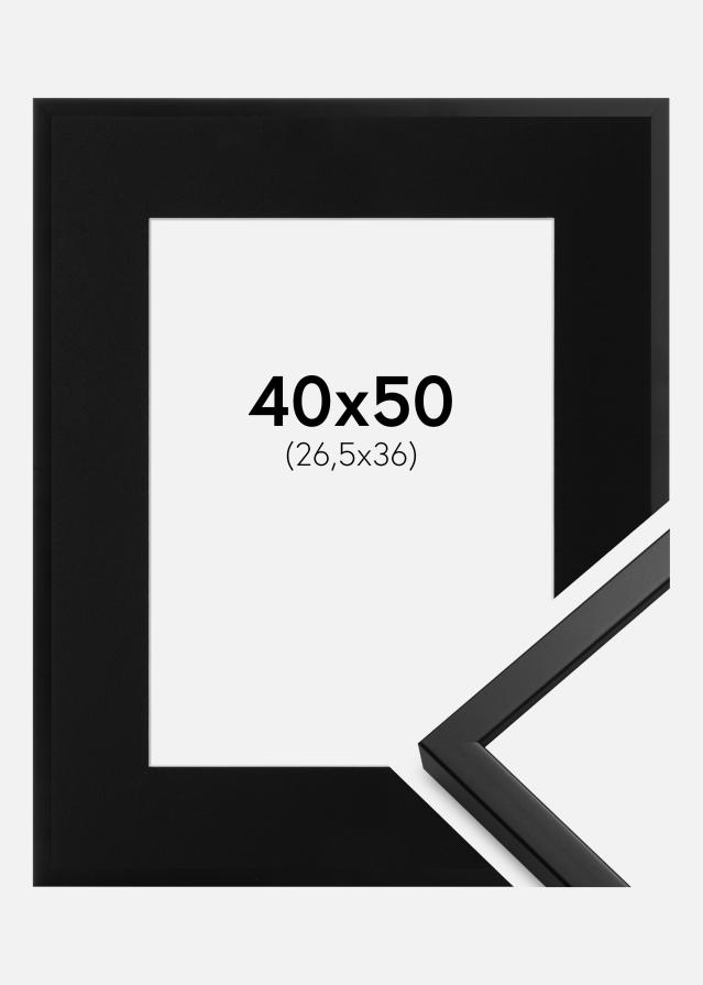 Ram med passepartou Fotolijst Oslo Zwart 40x50 cm - Passe-partout Zwart 27,5x37 cm