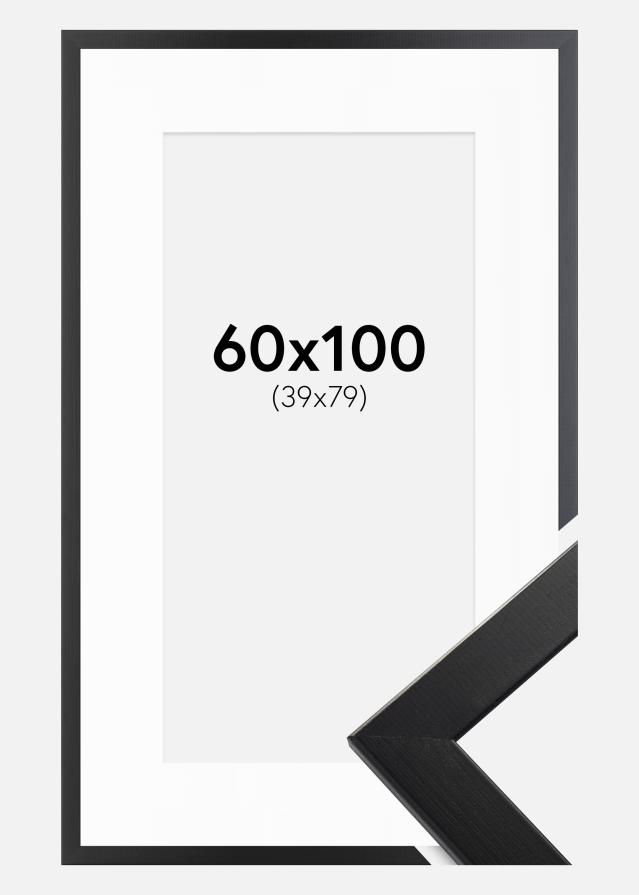 Ram med passepartou Fotolijst Trendline Zwart 60x100 cm - Passe-partout Wit 40x80 cm