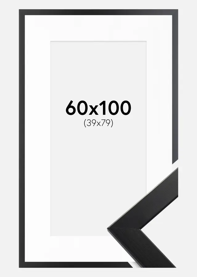 Ram med passepartou Fotolijst Trendline Zwart 60x100 cm - Passe-partout Wit 40x80 cm