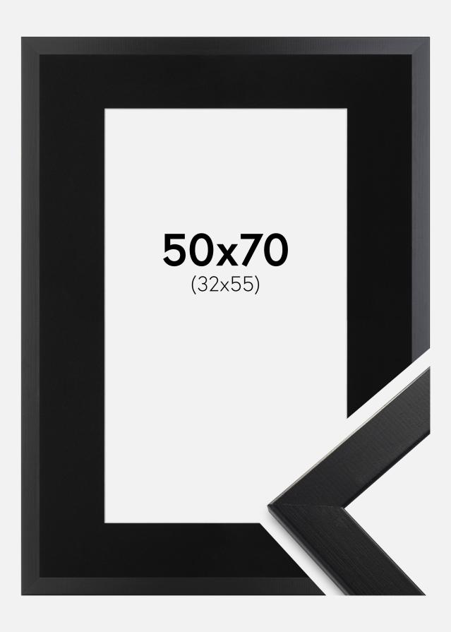 Ram med passepartou Fotolijst Trendline Zwart 50x70 cm - Passe-partout Zwart 33x56 cm