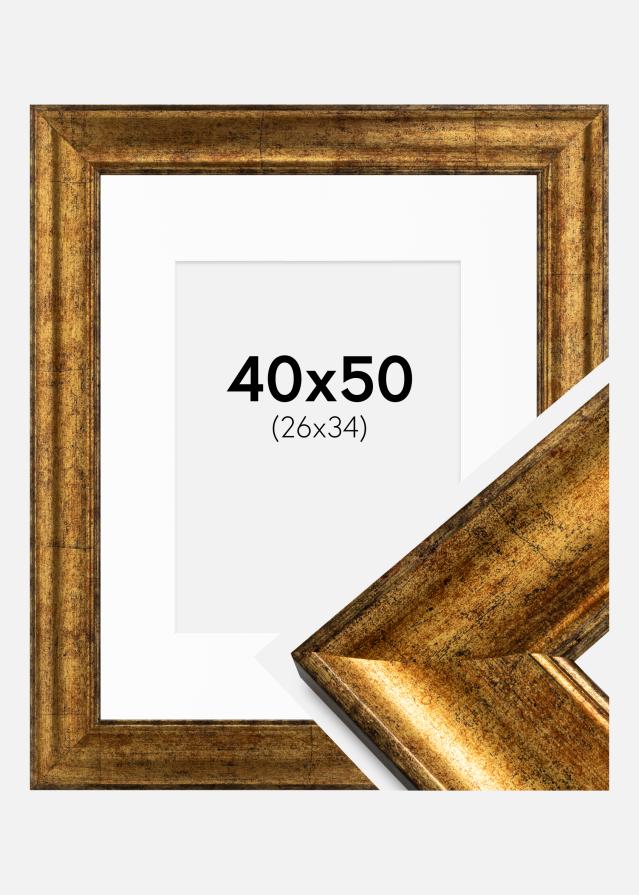 Ram med passepartou Fotolijst Saltsjöbaden Goud 40x50 cm - Passe-partout Wit 27x35 cm