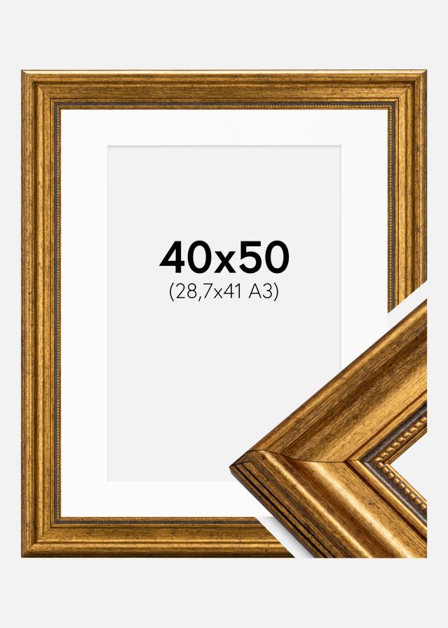 Ram med passepartou Fotolijst Rokoko Goud 40x50 cm - Passe-partout Wit 29,7x42 cm (A3)