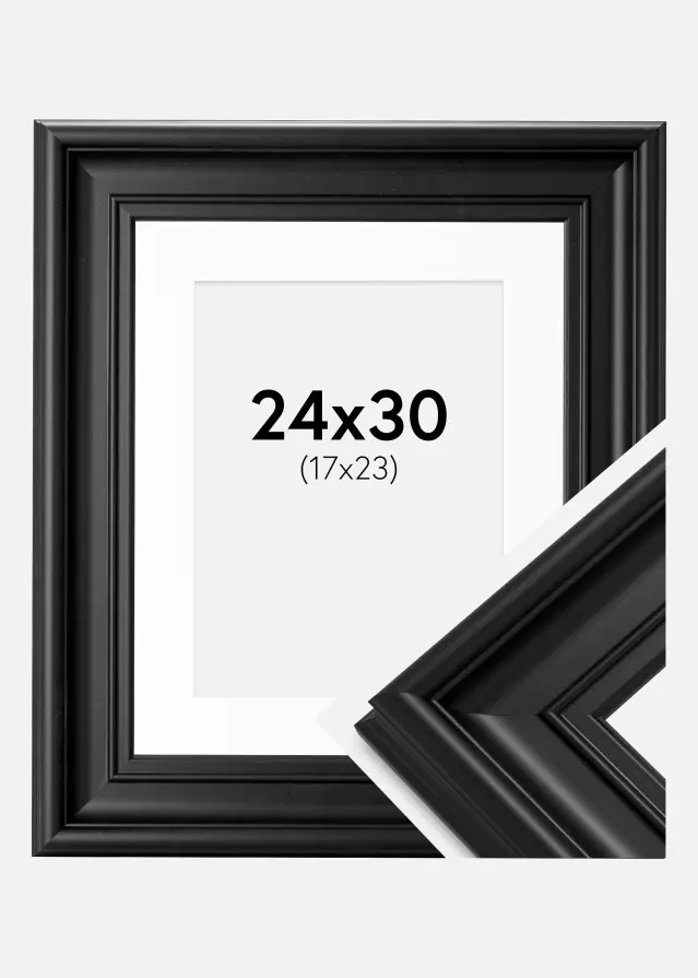 Ram med passepartou Fotolijst Mora Premium Zwart 24x30 cm - Passe-partout Wit 18x24 cm