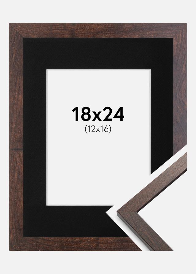Ram med passepartou Fotolijst Trendy Walnoot 18x24 cm - Passe-partout Zwart 13x17 cm