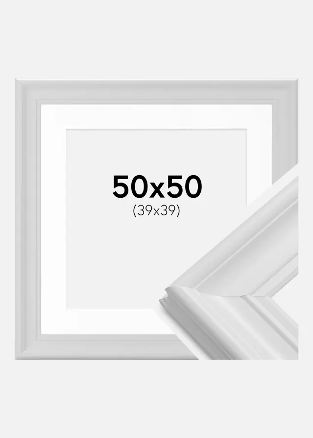 Ram med passepartou Fotolijst Mora Premium Wit 50x50 cm - Passe-partout Wit 40x40 cm