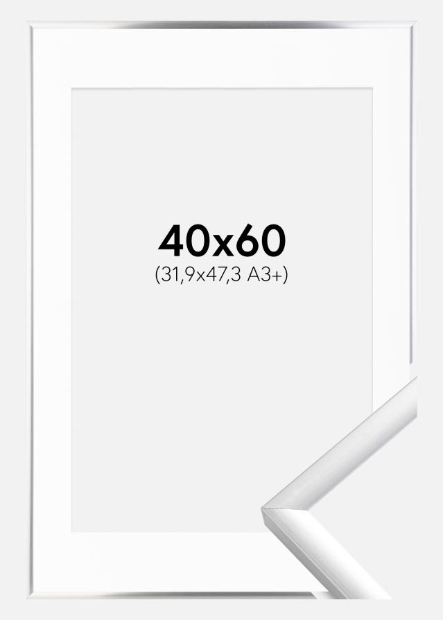 Ram med passepartou Fotolijst New Lifestyle Zilver 40x60 cm - Passe-partout Wit 32,9x48,3 cm (A3+)