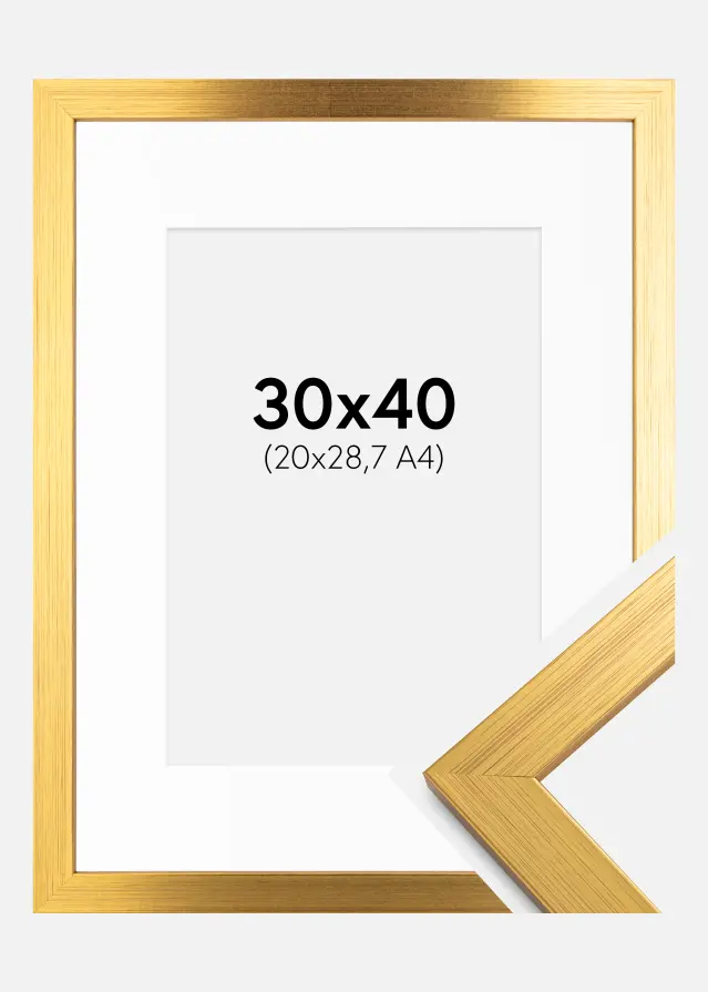 Ram med passepartou Fotolijst Gold Wood 30x40 cm - Passe-partout Wit 21x29,7 cm (A4)
