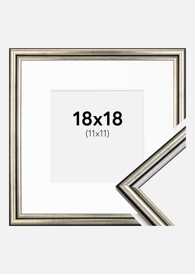 Ram med passepartou Fotolijst Horndal Zilver 18x18 cm - Passe-partout Wit 12x12 cm