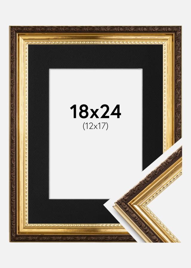 Ram med passepartou Fotolijst Abisko Goud 18x24 cm - Passe-partout Zwart 13x18 cm