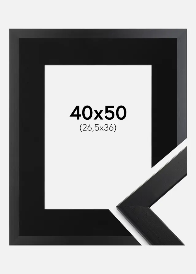 Ram med passepartou Fotolijst Trendline Zwart 40x50 cm - Passe-partout Zwart 27,5x37 cm