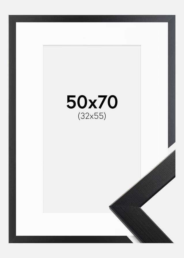 Ram med passepartou Fotolijst Trendline Zwart 50x70 cm - Passe-partout Wit 33x56 cm