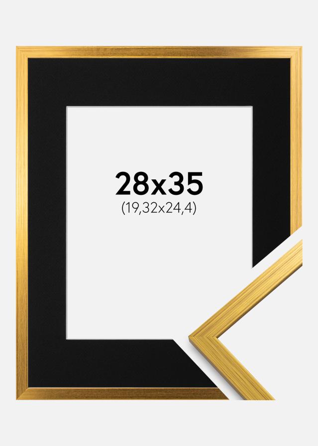 Ram med passepartou Fotolijst Edsbyn Goud 28x35 cm - Passe-partout Zwart 8x10 inches