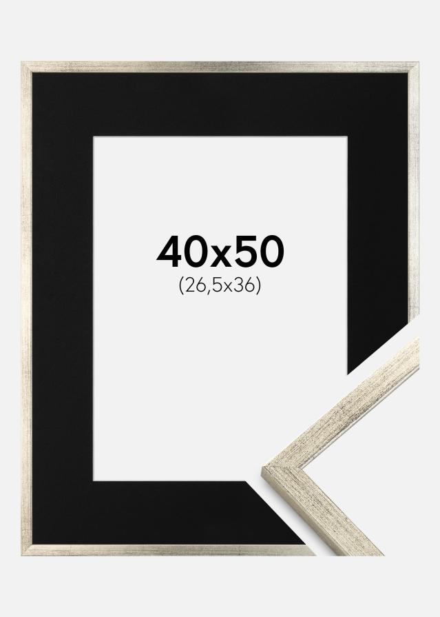 Ram med passepartou Fotolijst Galant Zilver 40x50 cm - Passe-partout Zwart 27,5x37 cm