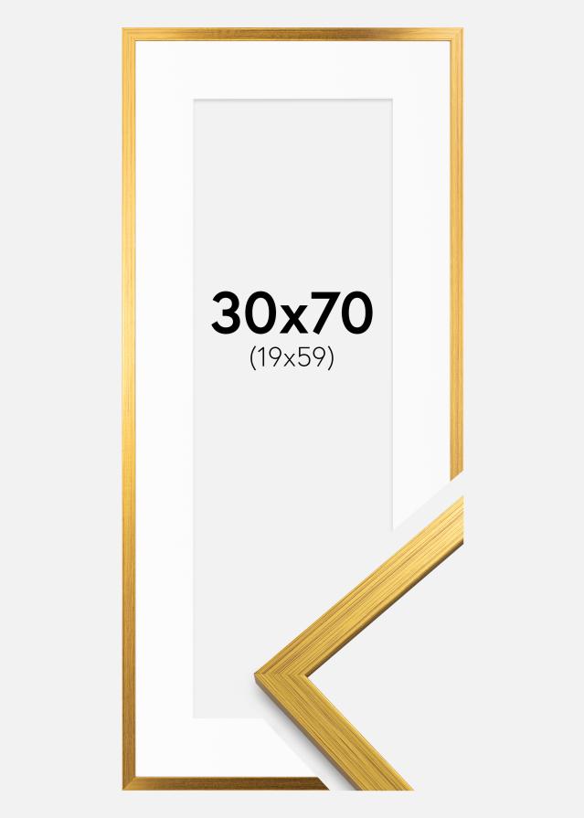 Ram med passepartou Fotolijst Edsbyn Goud 30x70 cm - Passe-partout Wit 20x60 cm