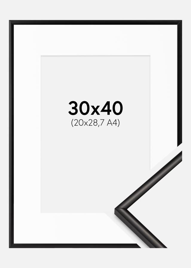 Ram med passepartou Fotolijst Scandi Matt Zwart 30x40 cm - Passe-partout Wit 21x29,7 cm (A4)