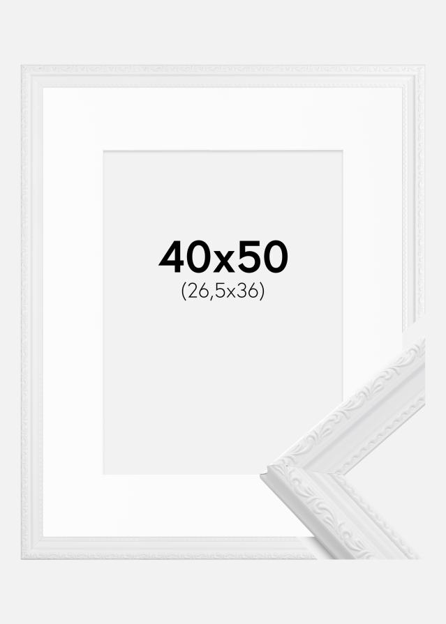 Ram med passepartou Fotolijst Abisko Wit 40x50 cm - Passe-partout Wit 27,5x37 cm