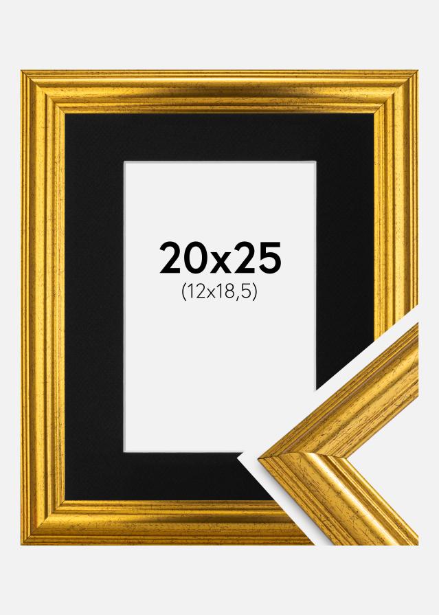 Ram med passepartou Fotolijst Västkusten Goud 20x25 cm - Passe-partout Zwart 13x19,5 cm