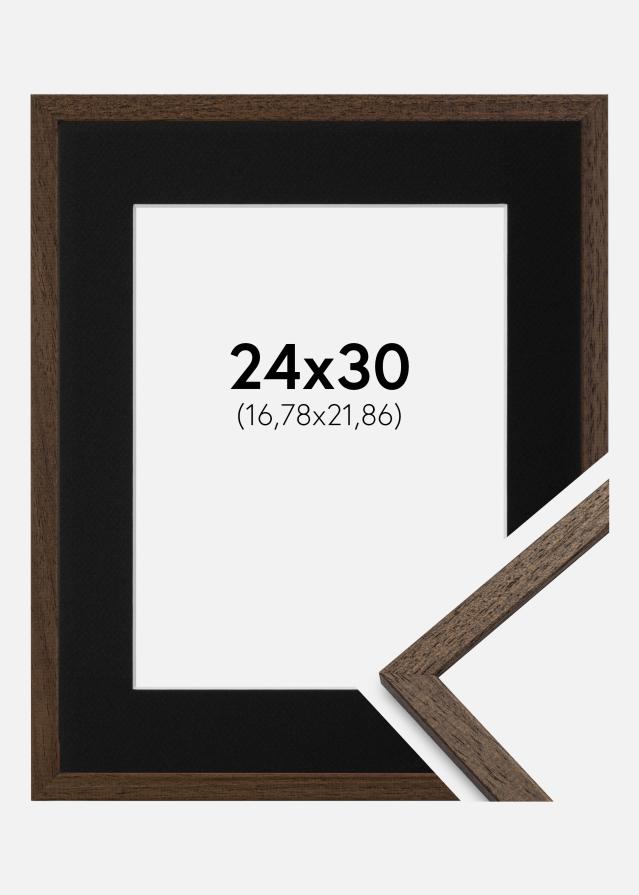 Ram med passepartou Fotolijst Edsbyn Walnoot 24x30 cm - Passe-partout Zwart 7x9 inches