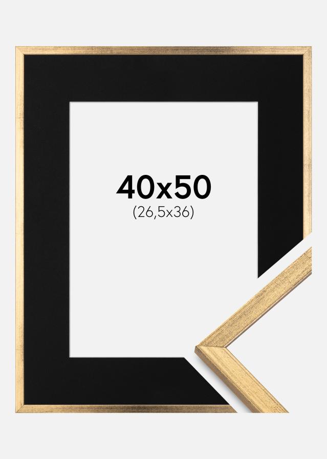 Ram med passepartou Fotolijst Galant Goud 40x50 cm - Passe-partout Zwart 27,5x37 cm