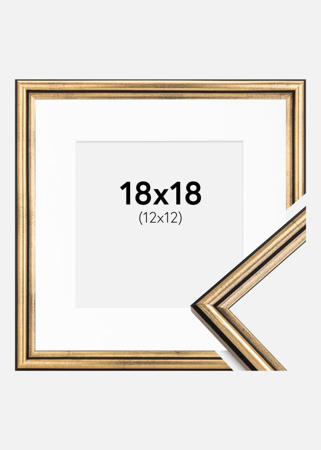Ram med passepartou Fotolijst Horndal Goud 18x18 cm - Passe-partout Wit 13x13 cm