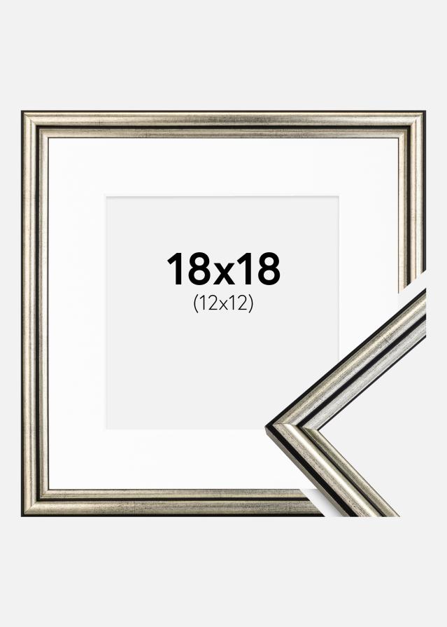 Ram med passepartou Fotolijst Horndal Zilver 18x18 cm - Passe-partout Wit 13x13 cm